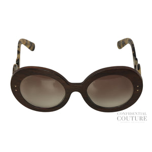 Brown Gradient SPR 27R Wooden Baroque Round Sunglasses