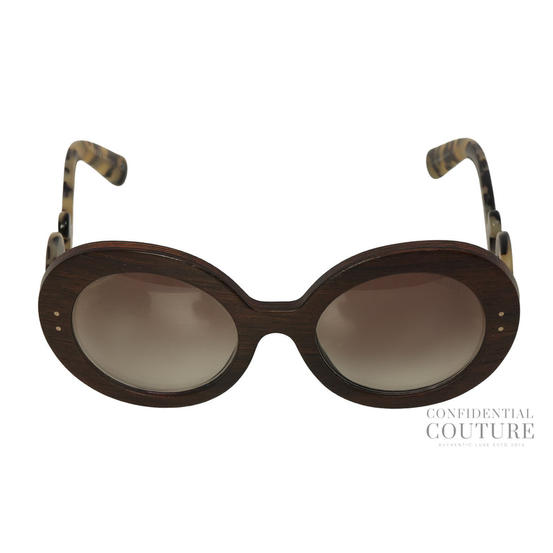 Brown Gradient SPR 27R Wooden Baroque Round Sunglasses