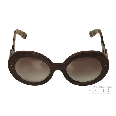 Brown Gradient SPR 27R Wooden Baroque Round Sunglasses