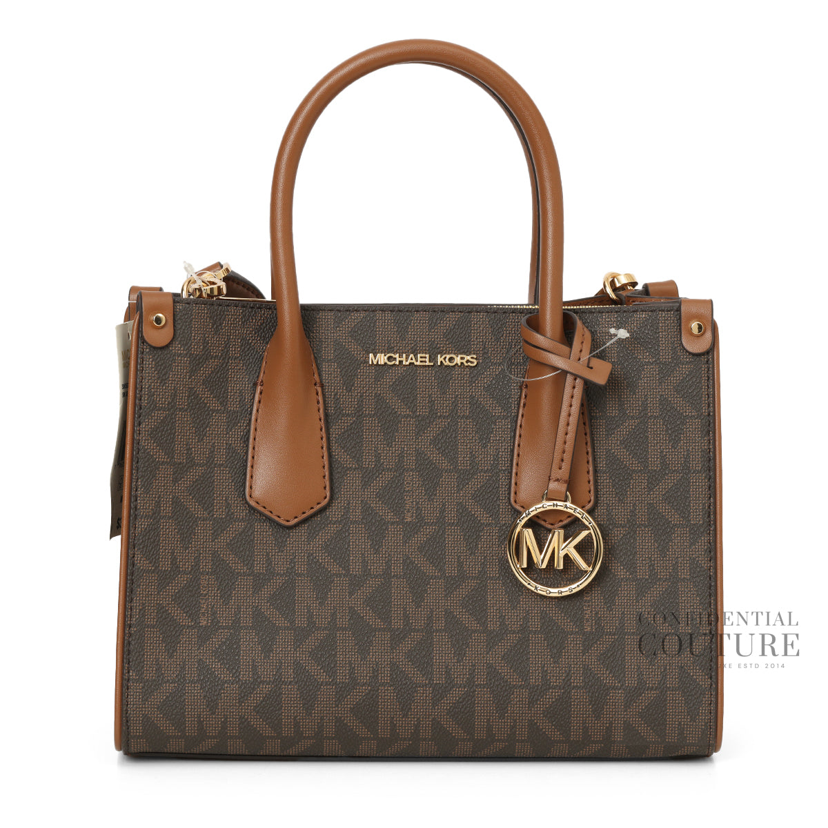 Michael Kors Brown Monogram Maple Small Satchel with Detachable Strap