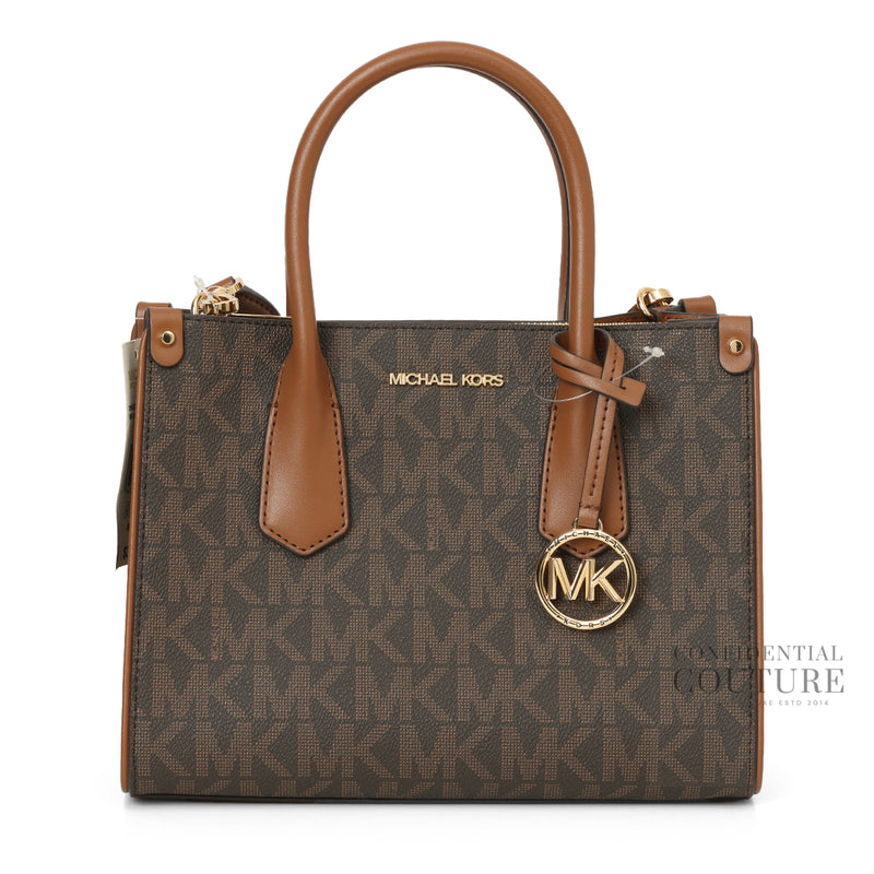 Michael Kors Brown Monogram Maple Small Satchel with Detachable Strap