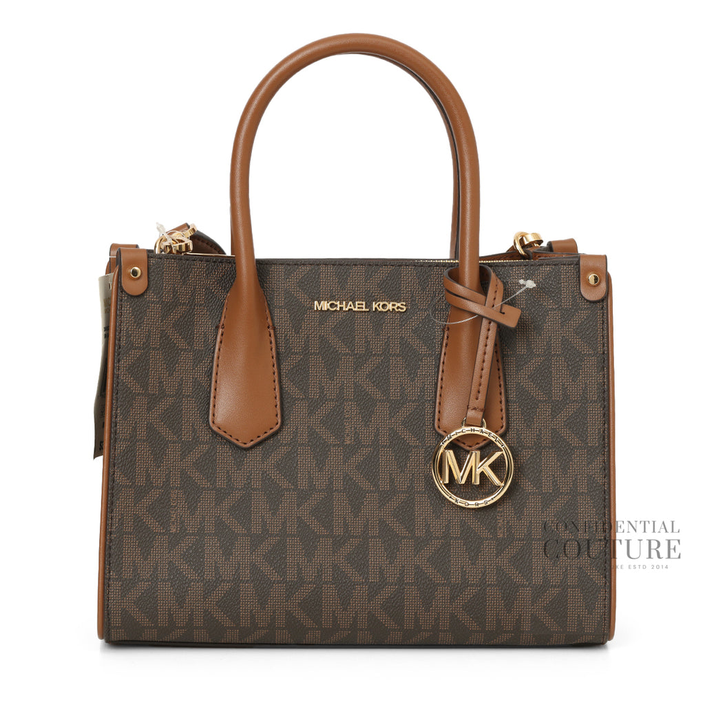 MICHAEL KORS ブラウン モノグラム バッグ Michael Kors Brown Monogram Maple Small Satchel with Detachable