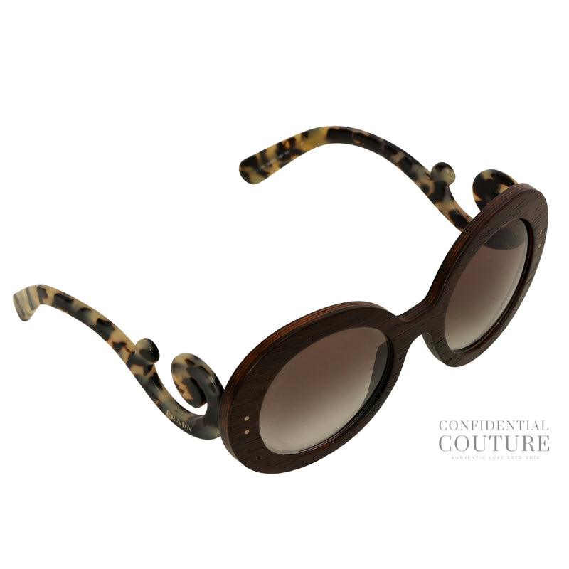 Brown Gradient SPR 27R Wooden Baroque Round Sunglasses