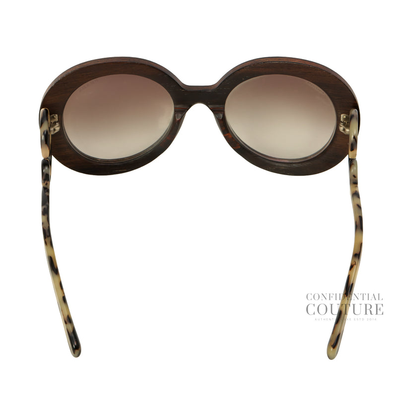 Brown Gradient SPR 27R Wooden Baroque Round Sunglasses