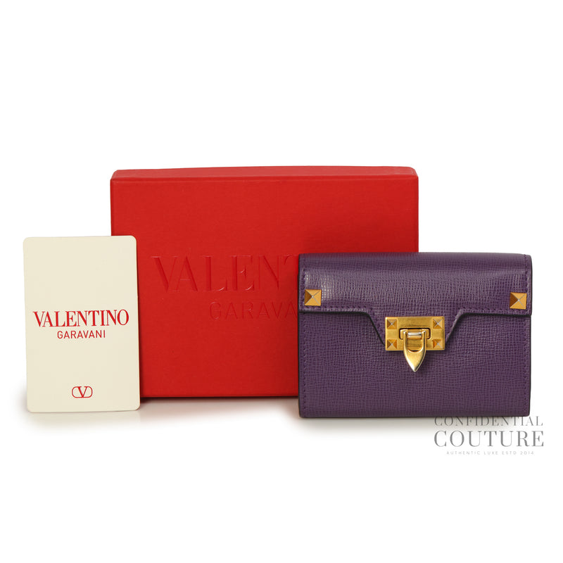 Garavani Rockstud Alcove Purple Leather Card Holder