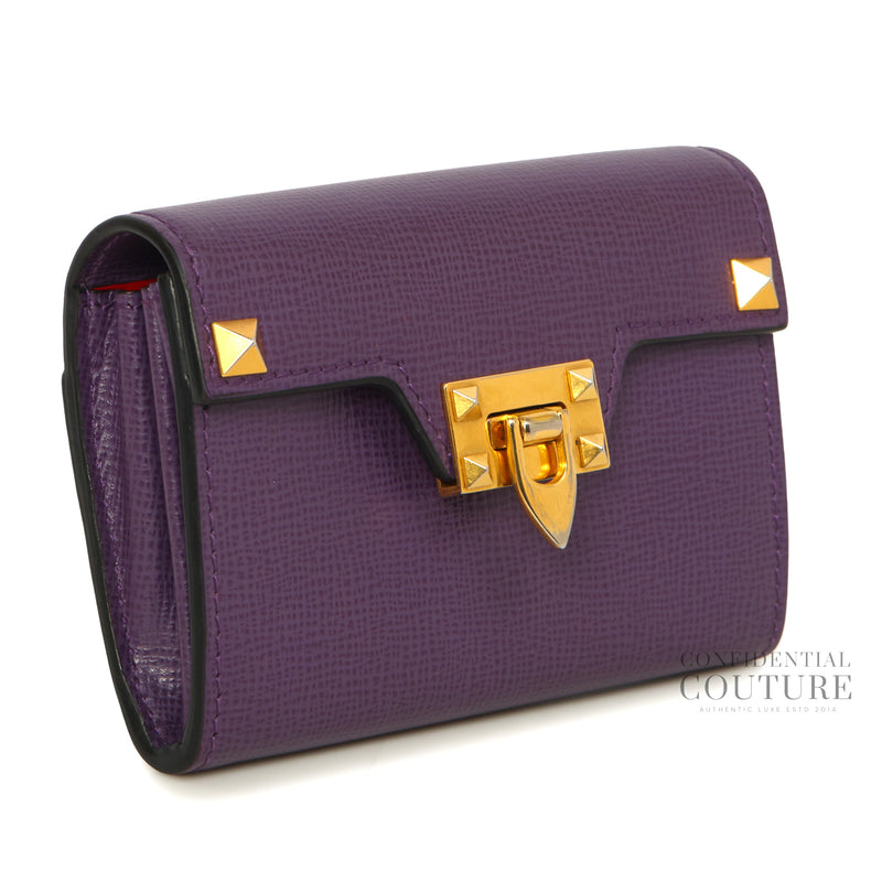 Garavani Rockstud Alcove Purple Leather Card Holder