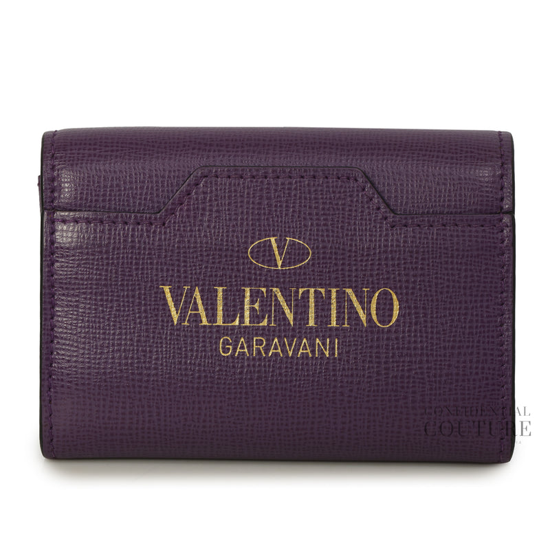 Garavani Rockstud Alcove Purple Leather Card Holder