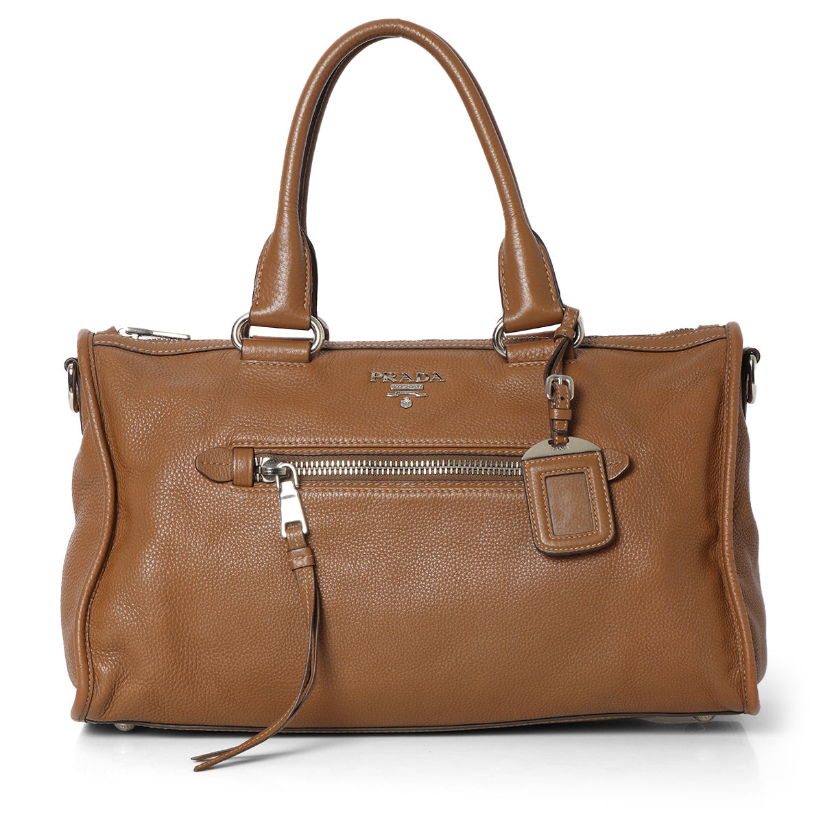 Brown Vitello Phenix Leather Zip Tote Bag