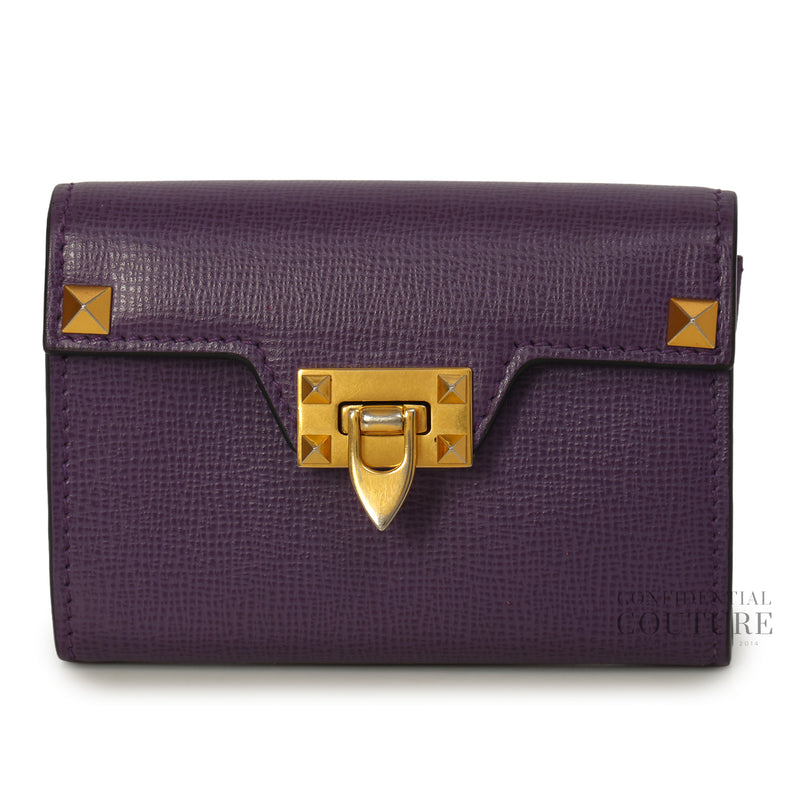 Garavani Rockstud Alcove Purple Leather Card Holder