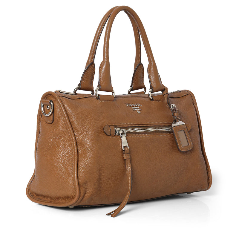 Prada brown vitello phenix leather zip tote bag price
