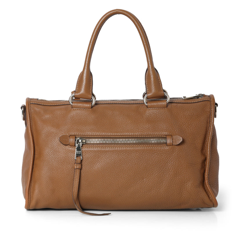 Prada brown vitello phenix leather zip tote bag sale