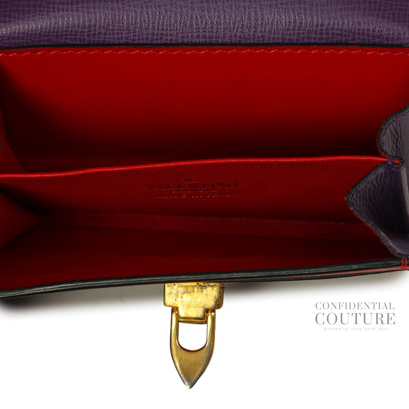 Garavani Rockstud Alcove Purple Leather Card Holder