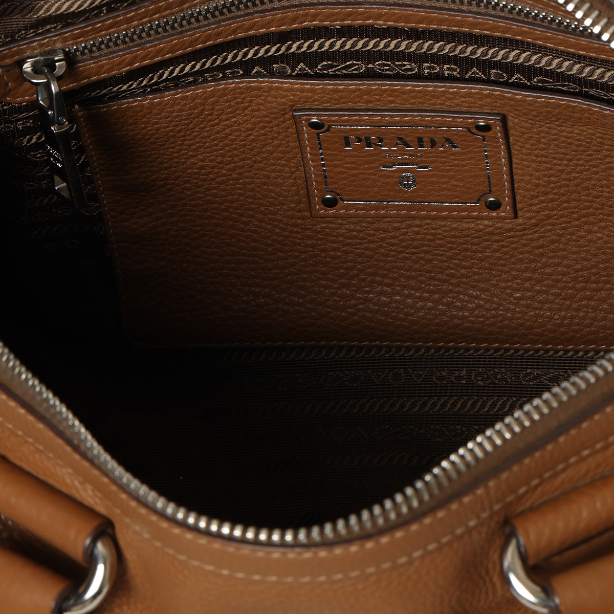 Brown Vitello Phenix Leather Zip Tote Bag