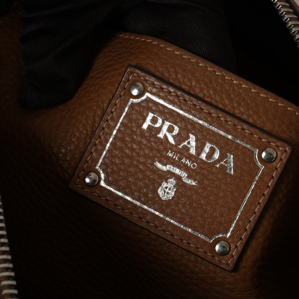 Brown Vitello Phenix Leather Zip Tote Bag