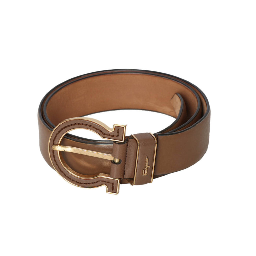 Shop Pre-Loved Salvatore Ferragamo Brown Leather Belt with Gold