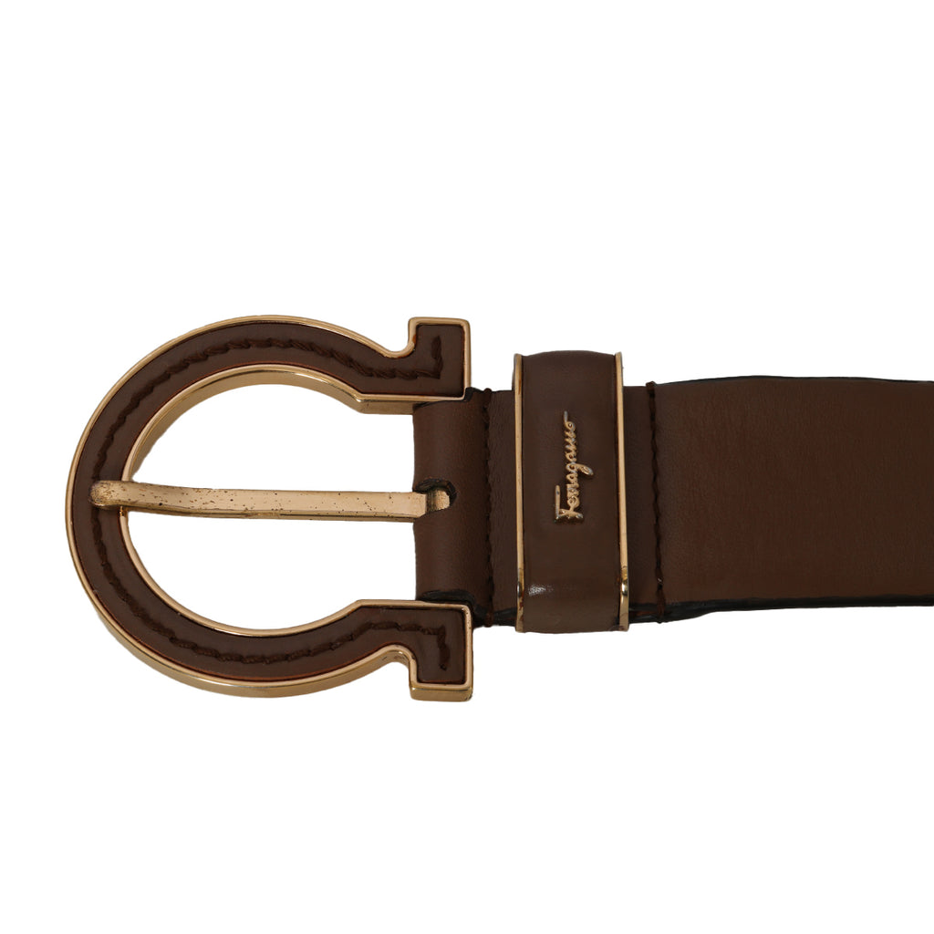 Shop Pre-Loved Salvatore Ferragamo Brown Leather Belt with Gold