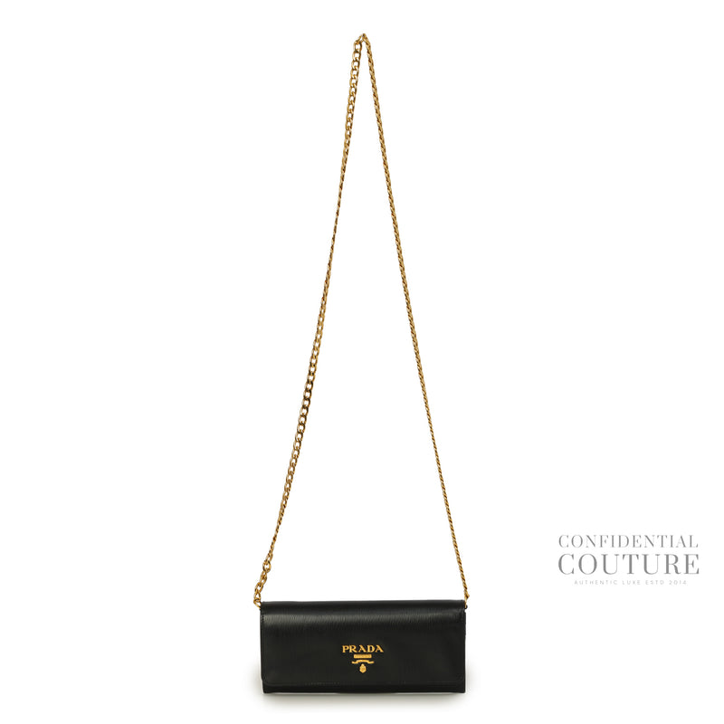 Black Move Leather Wallet on Chain Clutch Bag