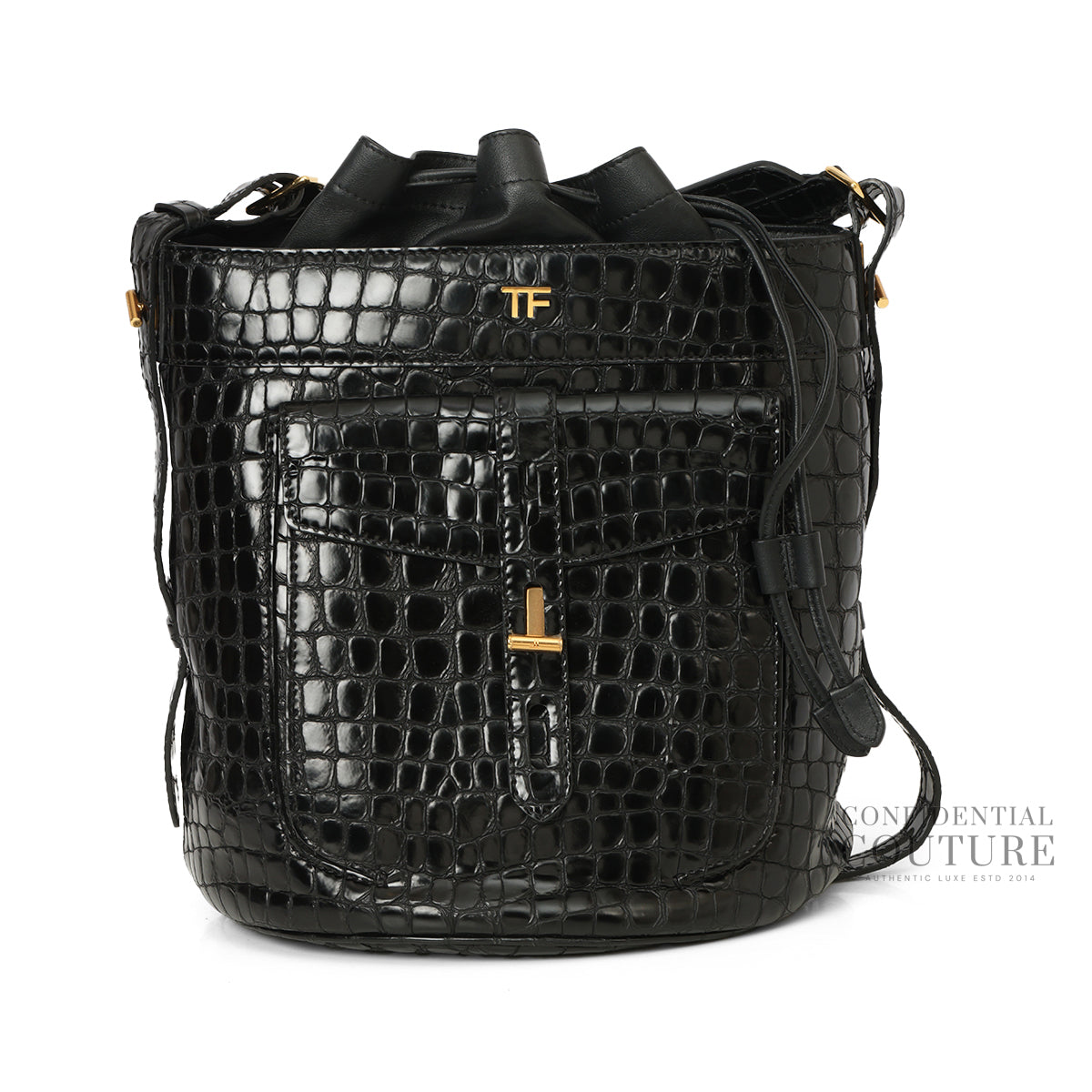 TOM FORD ブラック バケットバッグ Black Croc-Embossed Hollywood Bucket Bag – Confidential Couture