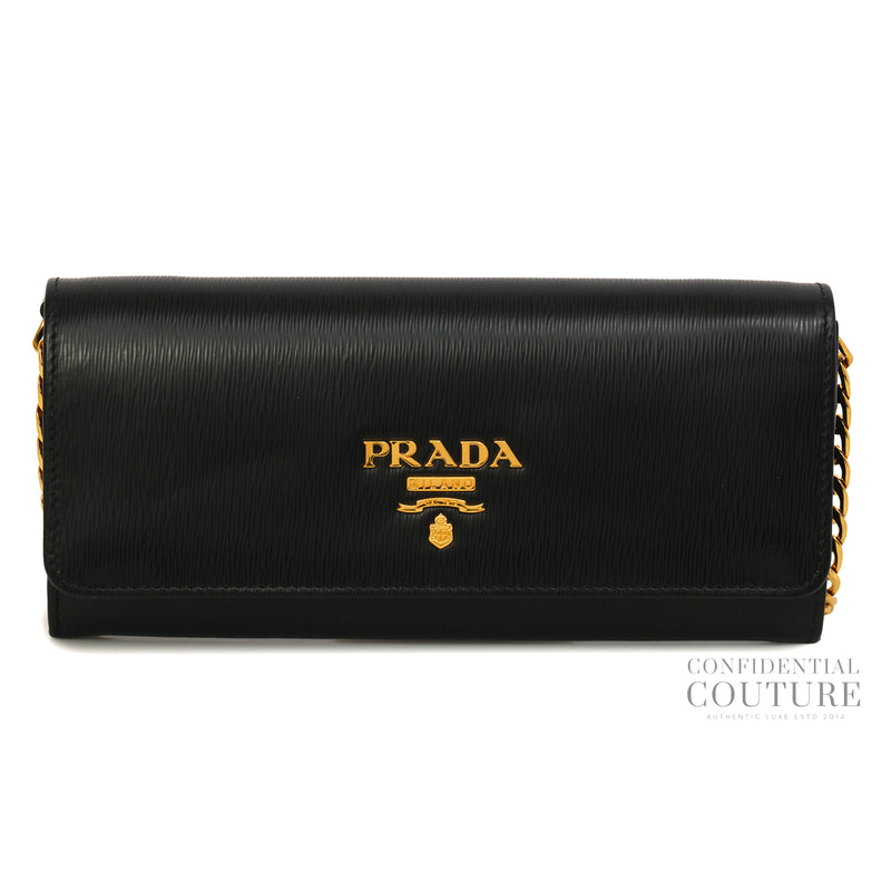 Black Move Leather Wallet on Chain Clutch Bag