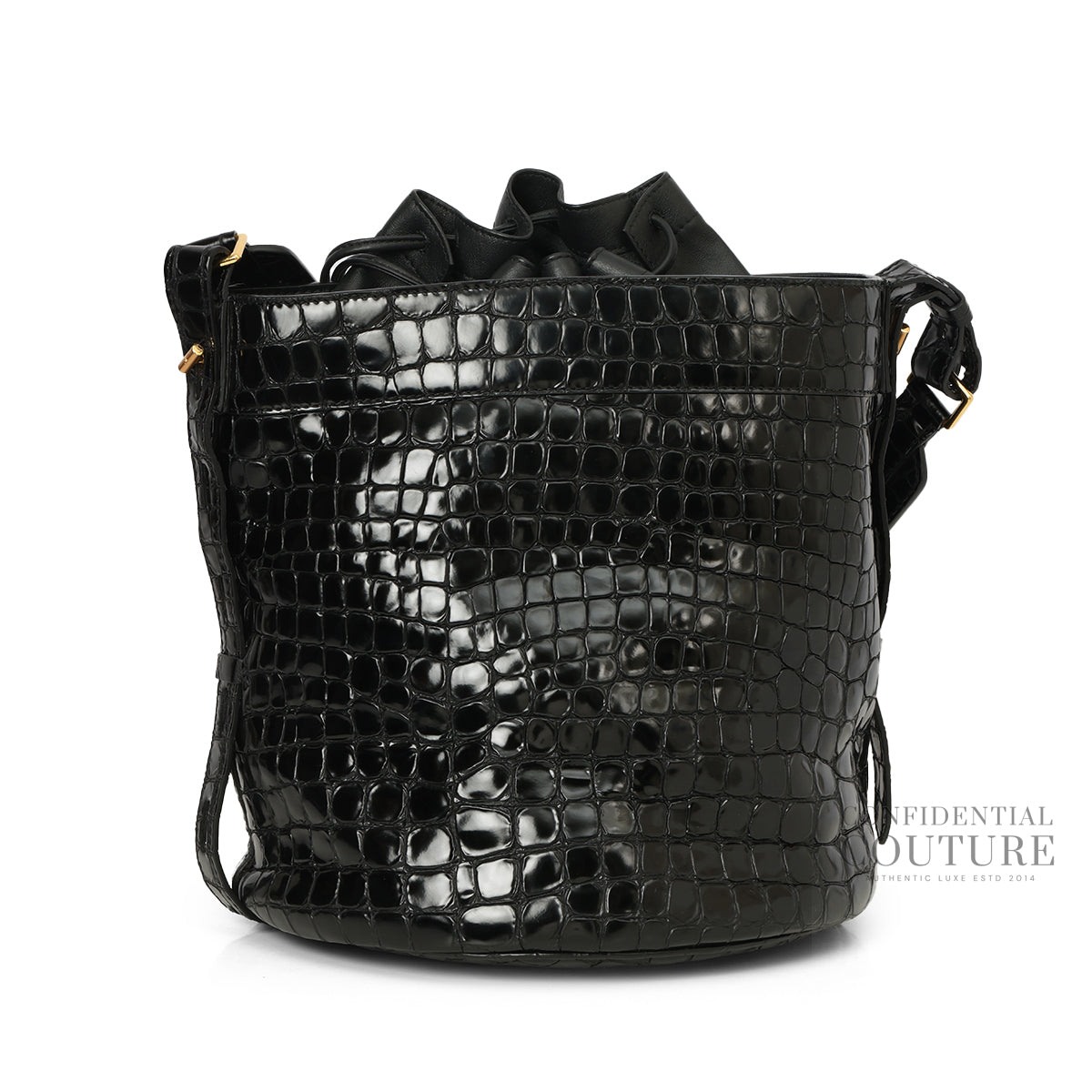 Black Croc-Embossed Hollywood Bucket Bag