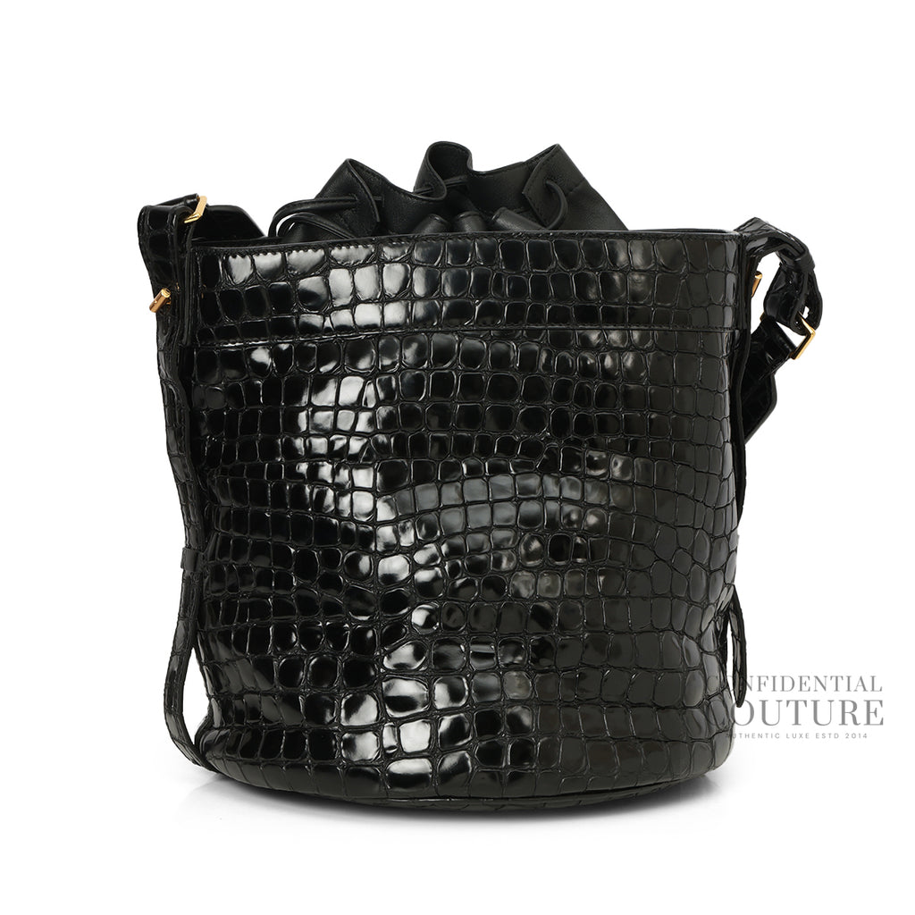 Black Croc-Embossed Hollywood Bucket Bag – Confidential Couture