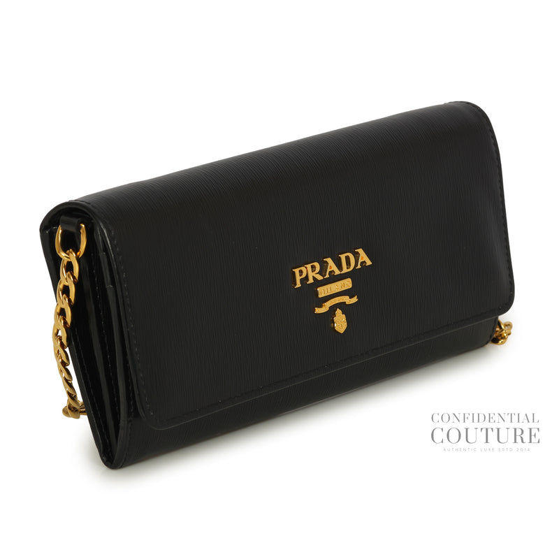 Black Move Leather Wallet on Chain Clutch Bag