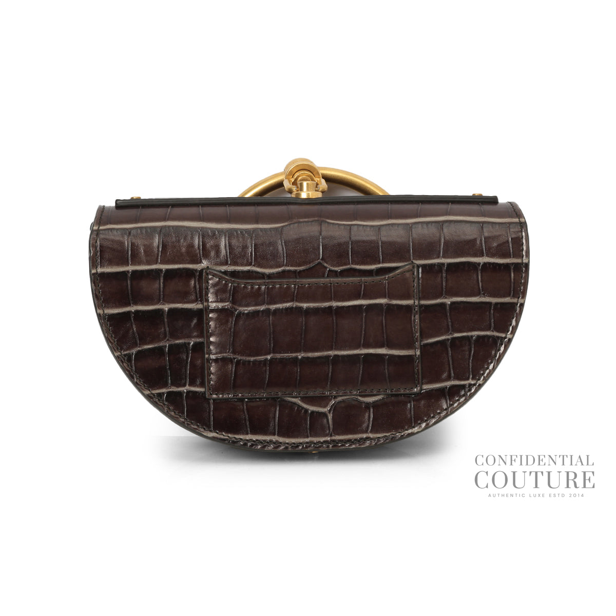 Brown Croc Embossed Small Nile Bracelet Minaudiere Crossbody Bag