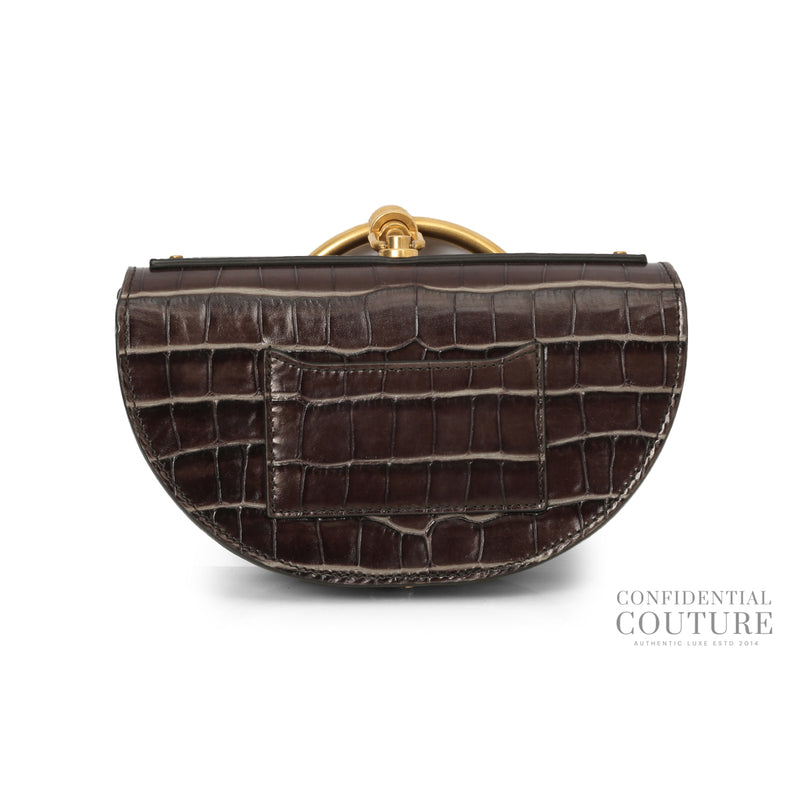 Women Chloe Brown Croc Embossed Small Nile Bracelet Minaudiere Crossbody Bag