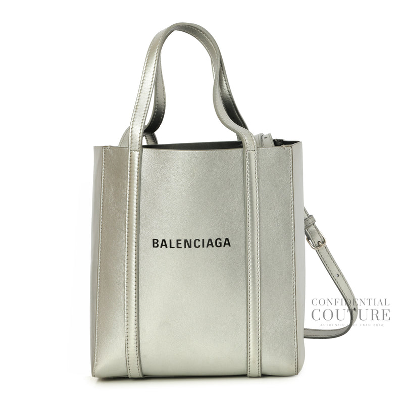 Silver Calfskin Leather XXS Tote Bag