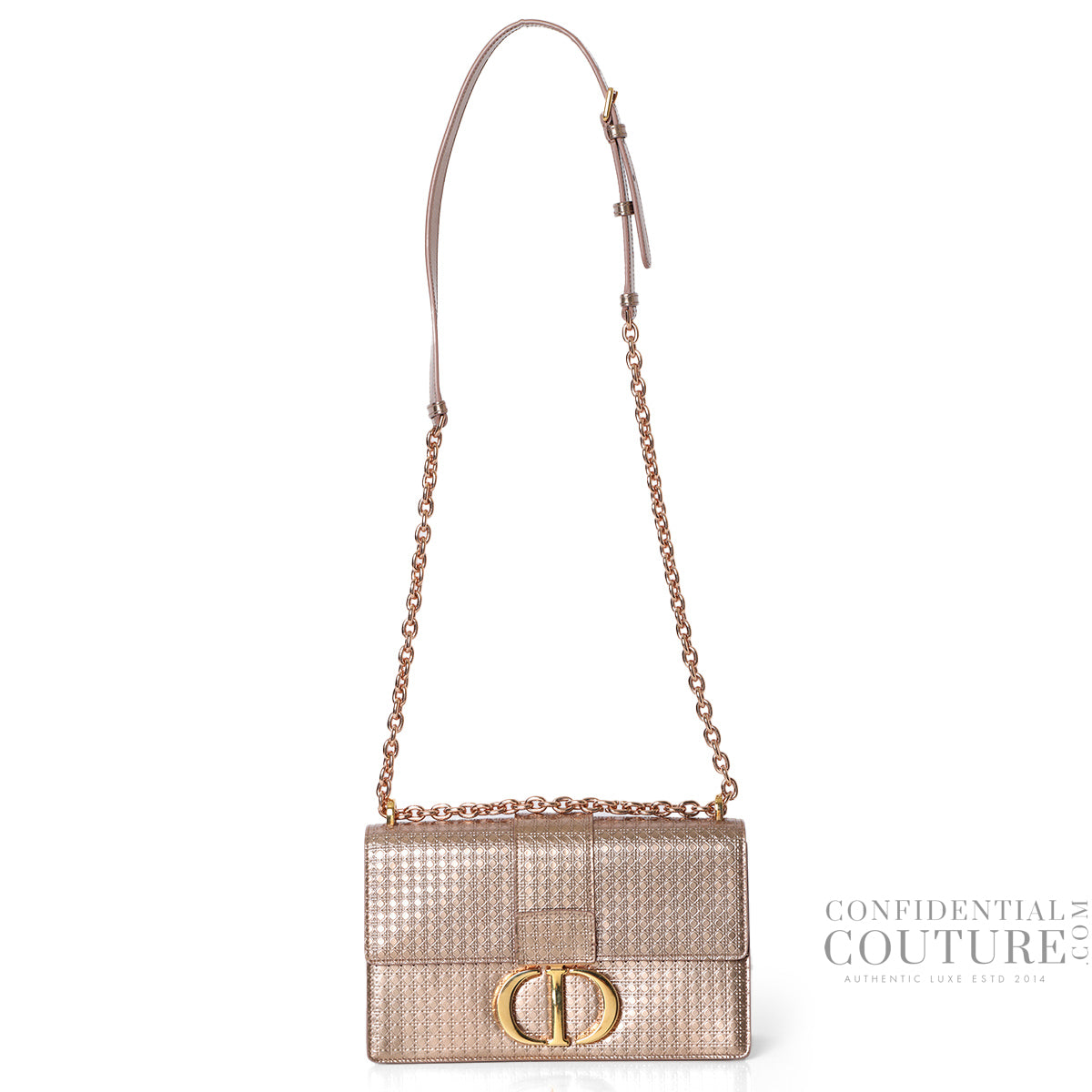 Rose Gold Micro-Cannage Patent Leather 30 Montaigne Shoulder Bag