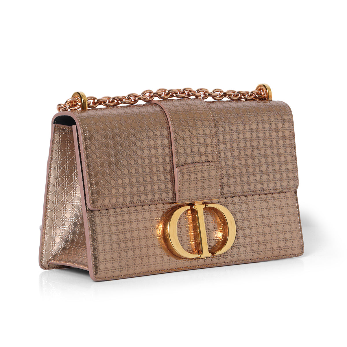 Rose Gold Micro-Cannage Patent Leather 30 Montaigne Shoulder Bag