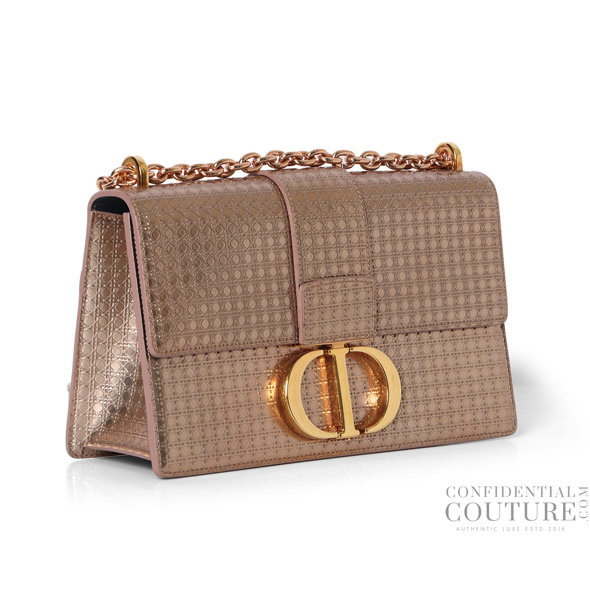 Rose Gold Micro-Cannage Patent Leather 30 Montaigne Shoulder Bag