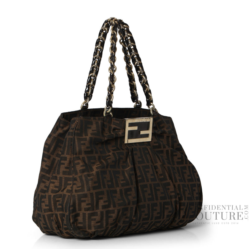 Women Fendi Tobacco Zucca Print Canvas Mia Shoulder Bag