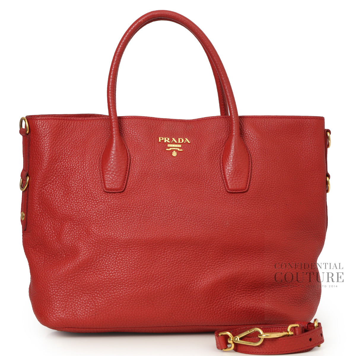 Red Pebbled Leather Vitelo Daino Tote Bag