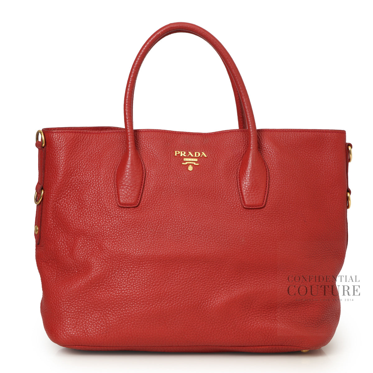Red Pebbled Leather Vitelo Daino Tote Bag