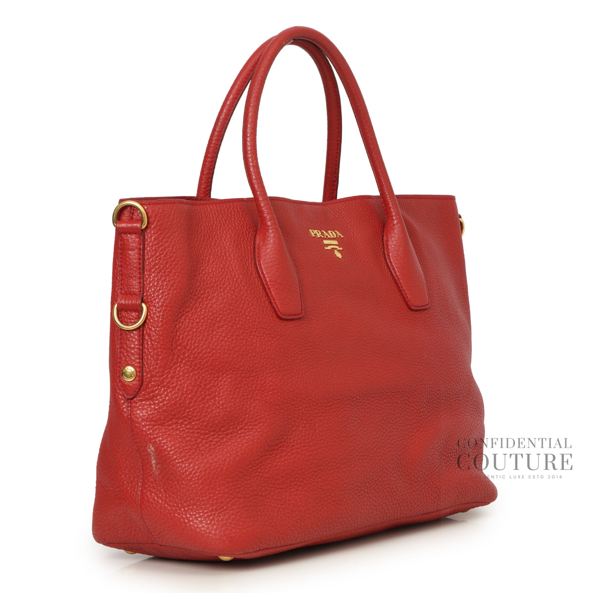 Red Pebbled Leather Vitelo Daino Tote Bag