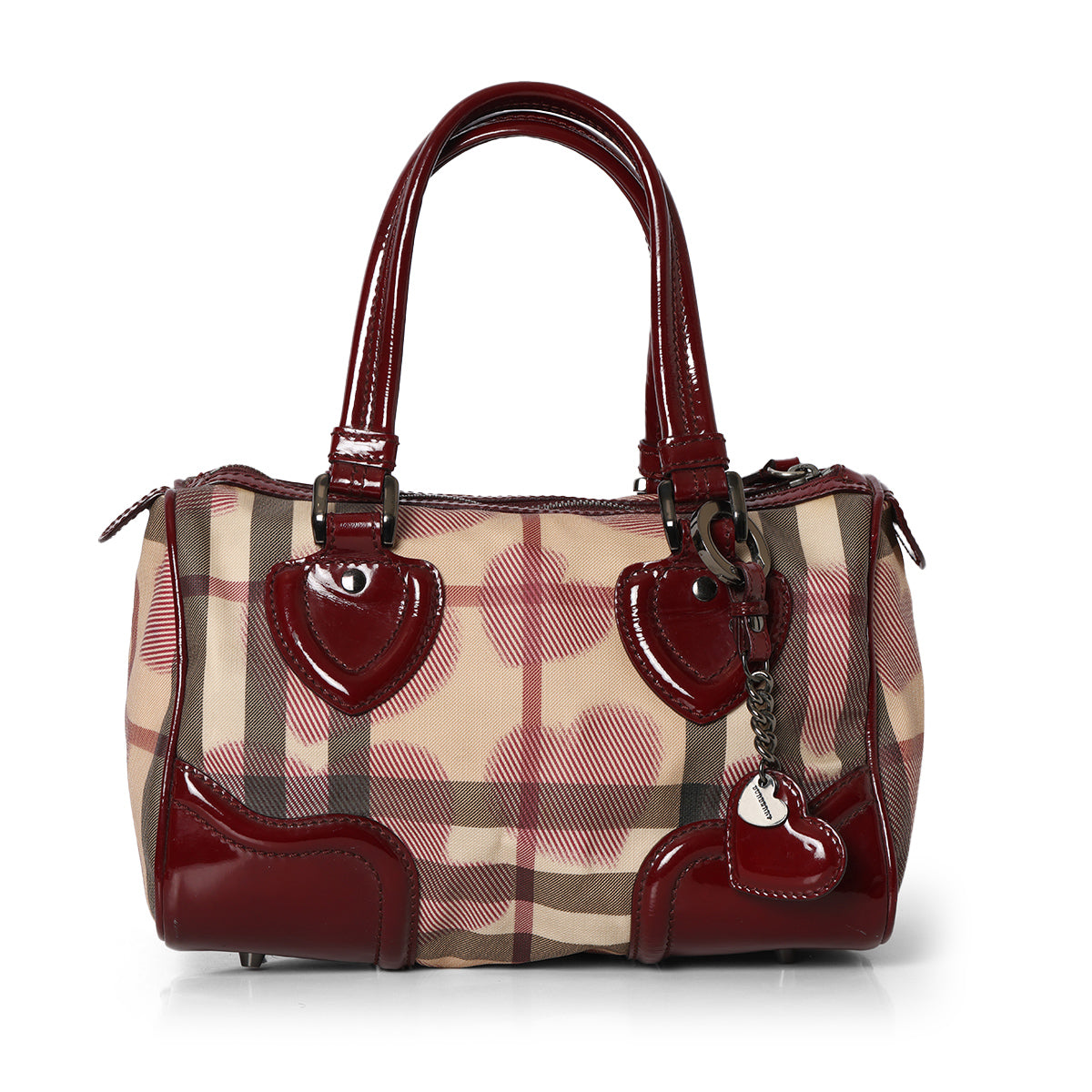 Red House Check Heart Shaped Patent Leather Handbag