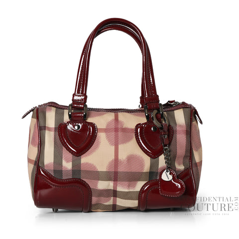 Red House Check Heart Shaped Patent Leather Handbag