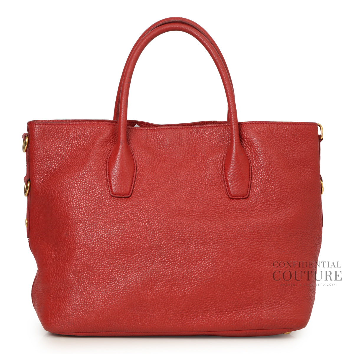 Red Pebbled Leather Vitelo Daino Tote Bag