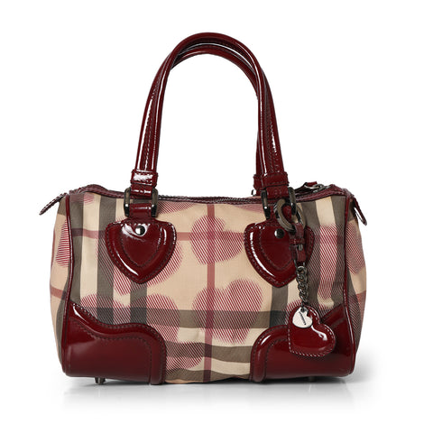 Red House Check Heart Shaped Patent Leather Handbag