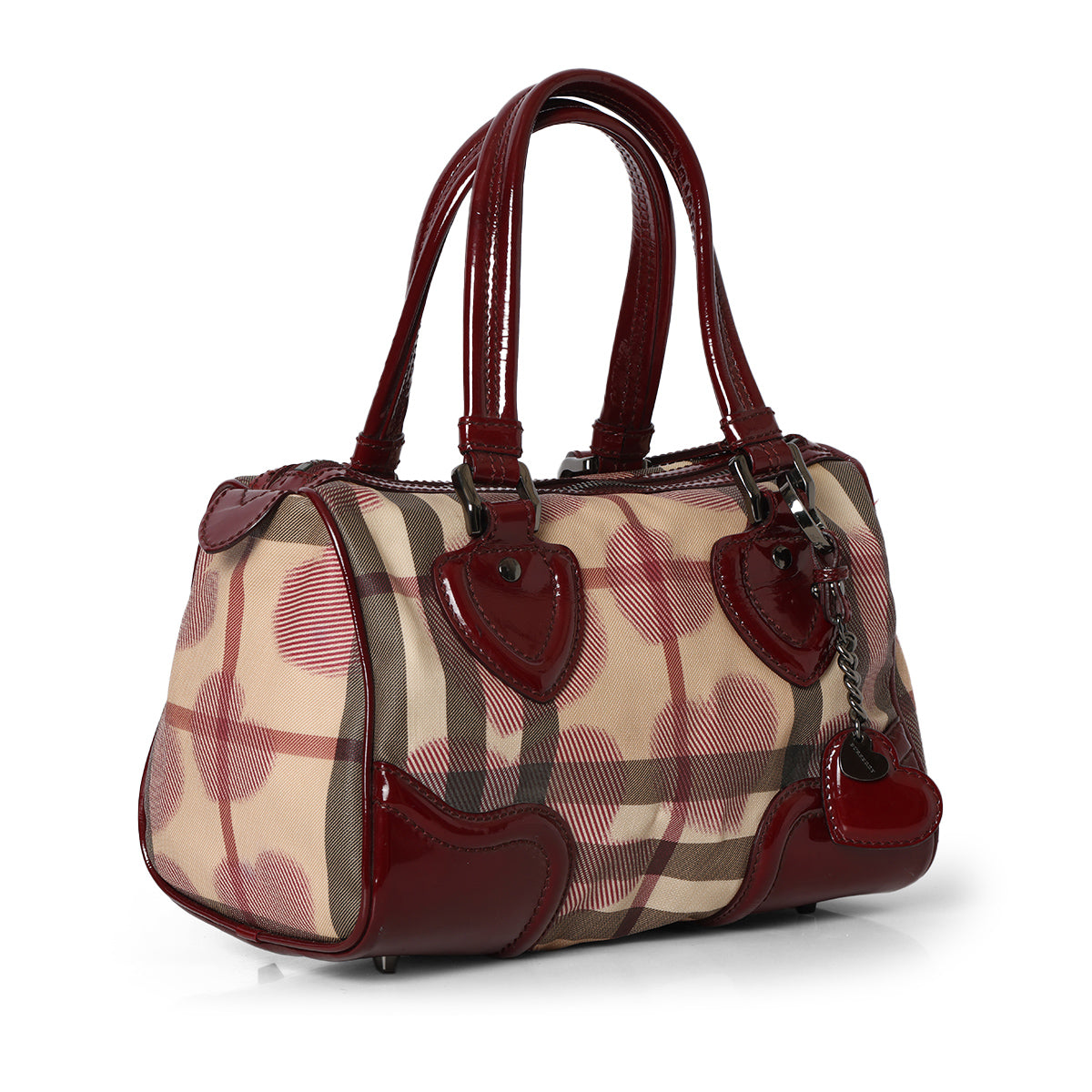 Red House Check Heart Shaped Patent Leather Handbag