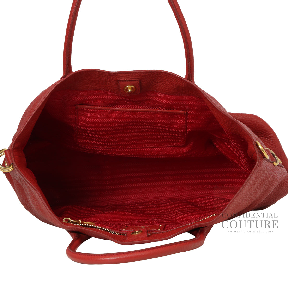 Red Pebbled Leather Vitelo Daino Tote Bag