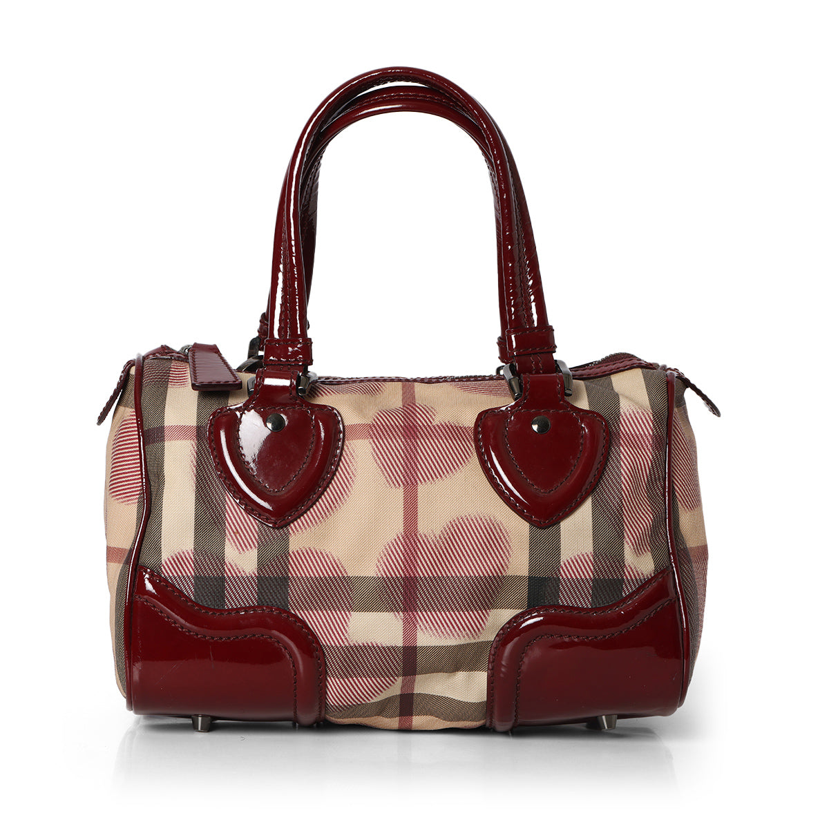 Red House Check Heart Shaped Patent Leather Handbag