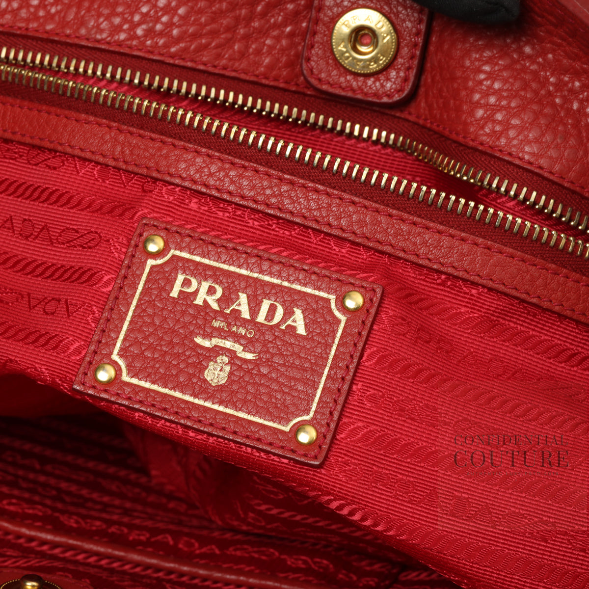 Red Pebbled Leather Vitelo Daino Tote Bag