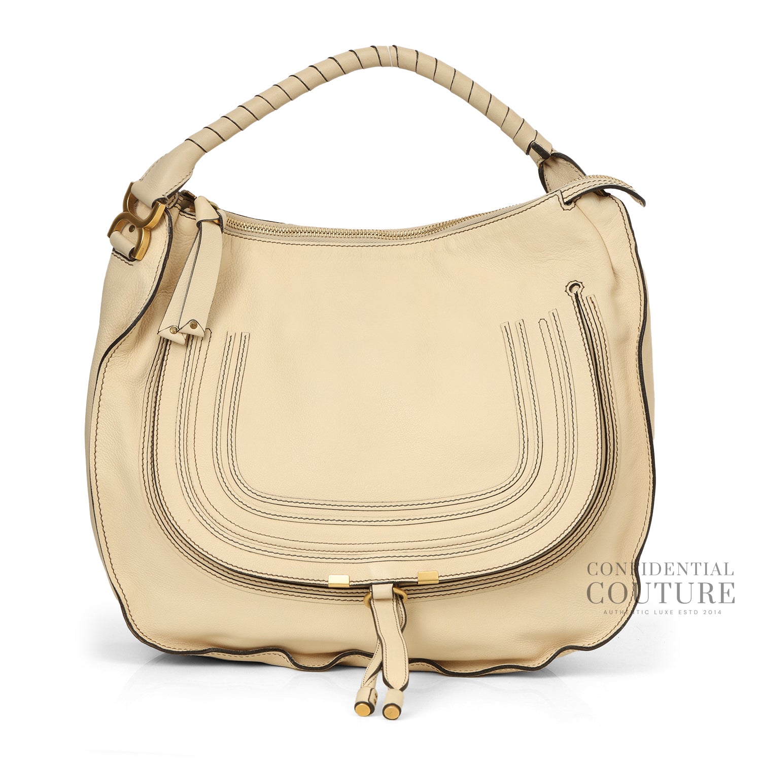 Ivory Calfskin Leather Large Marcie Hobo Bag