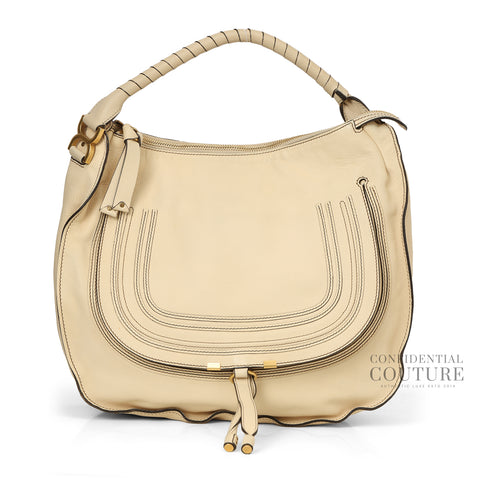 Ivory Calfskin Leather Large Marcie Hobo Bag