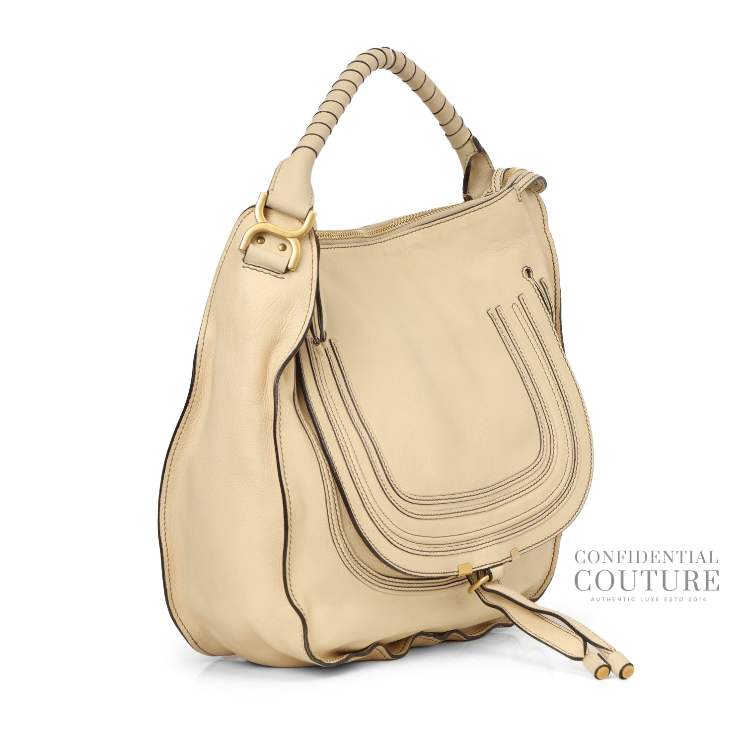 Ivory Calfskin Leather Large Marcie Hobo Bag