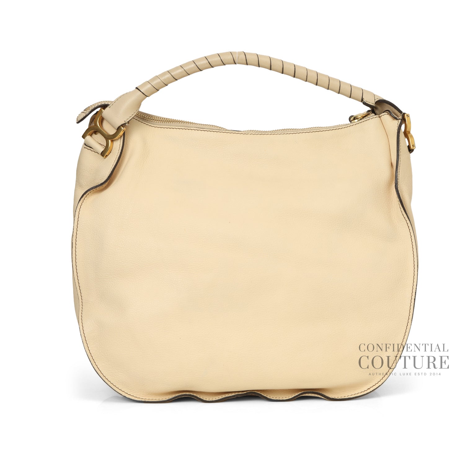 Ivory Calfskin Leather Large Marcie Hobo Bag