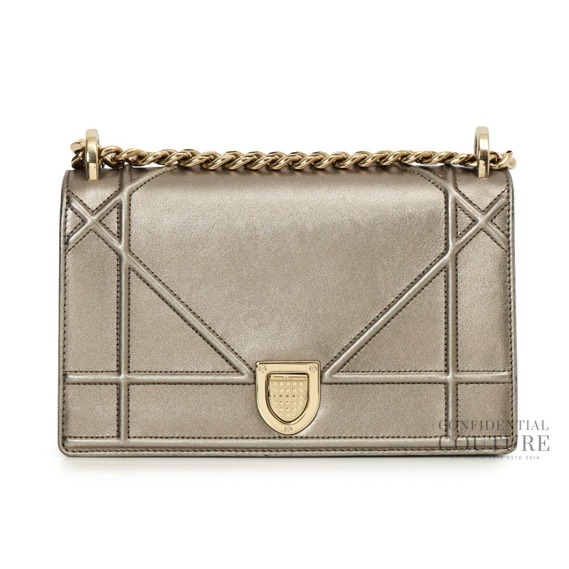 Metallic Grey Small Diorama Flap Bag
