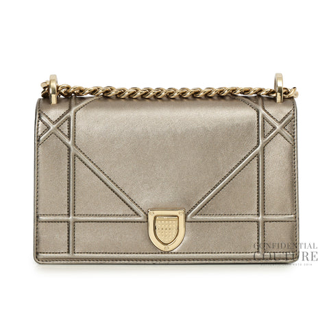Metallic Grey Small Diorama Flap Bag